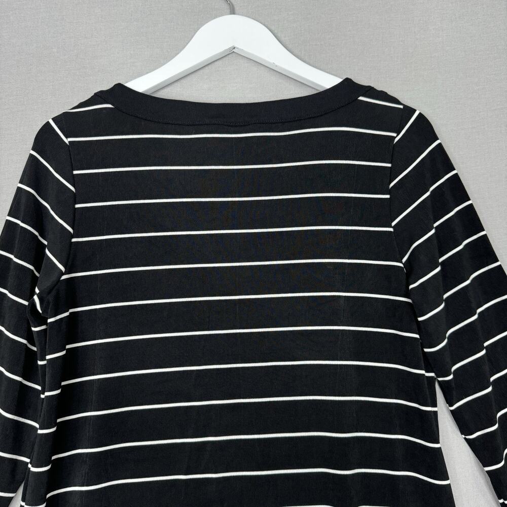 Chico's Womens Top 8/10 Black Striped Travelers Prep Old Money Nautical Knit - Picture 10 of 12